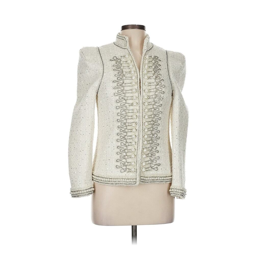Beulah Ivory Embellished Military-Style Tweed Jacket